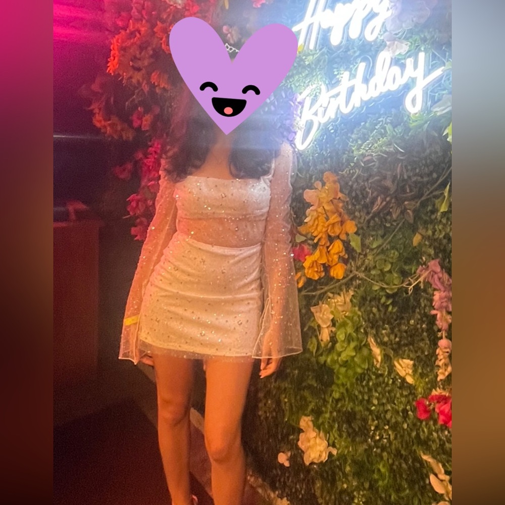 White sequin long sleeve dress